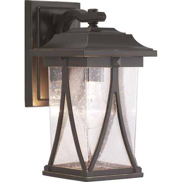 1 Light Antique Bronze with Clear Seeded Glass Small Wall Light Fixture 1