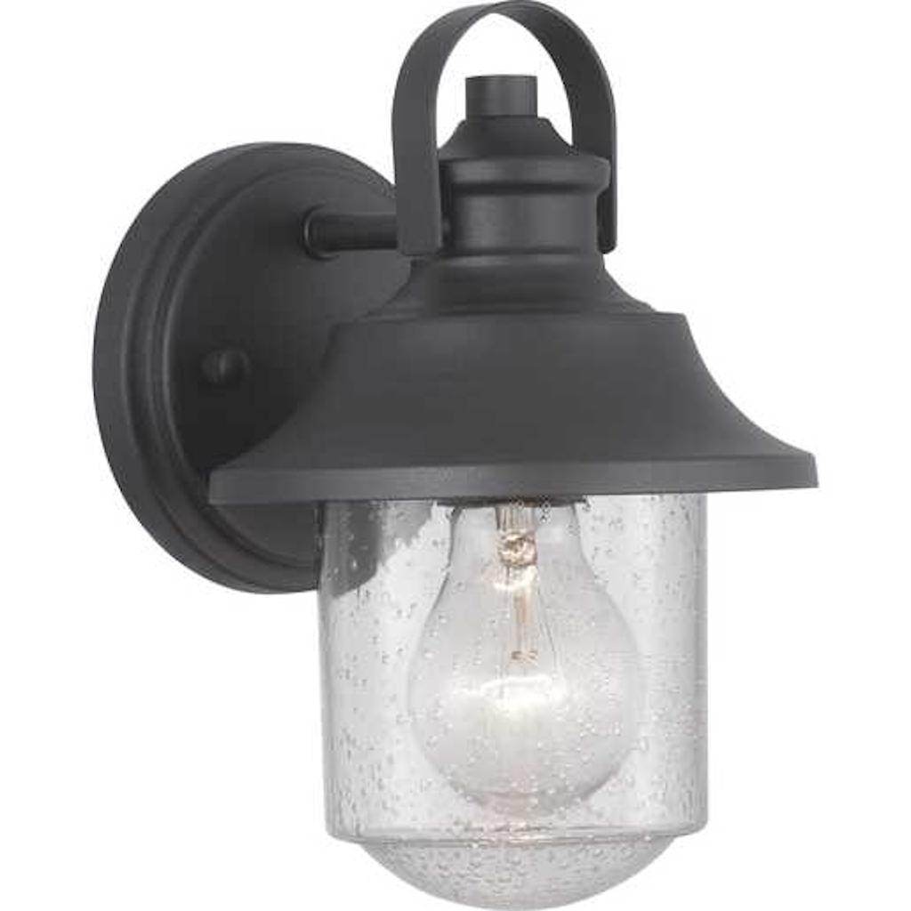 1 Light Black with Clear Seeded Glass Outdoor Small Wall Light Fixture 1