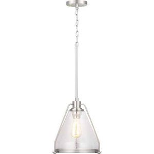 1 Light Brushed Nickel Metal Shade Clear Seeded Glass Shade Dimmable Pendant Light Fixture 1