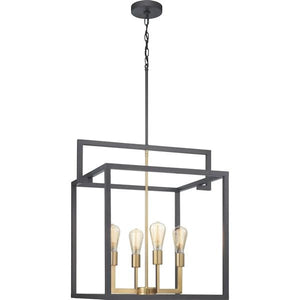 4 Light Graphite Finish Satin Brass Accents Hall & Foyer Pendant Light Fixture 3