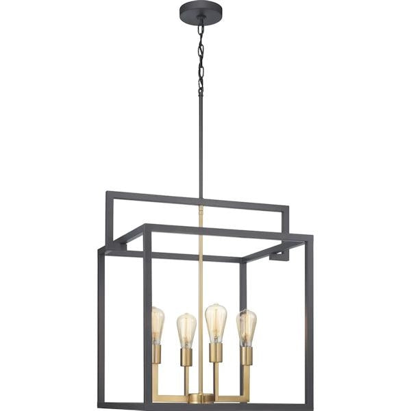 4 Light Graphite Finish Satin Brass Accents Hall & Foyer Pendant Light Fixture 3