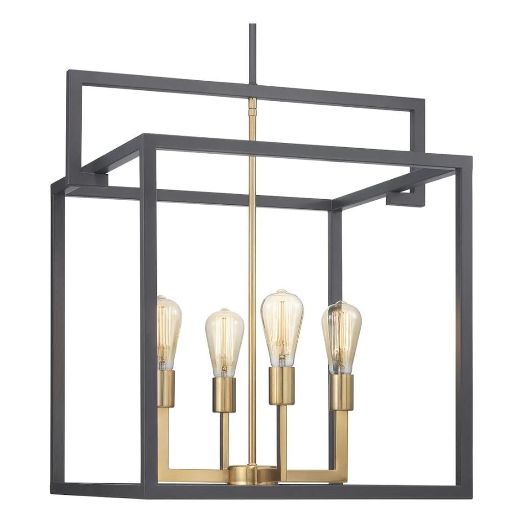 4 Light Graphite Finish Satin Brass Accents Hall & Foyer Pendant Light Fixture 1