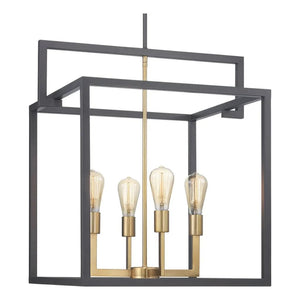 4 Light Graphite Finish Satin Brass Accents Hall & Foyer Pendant Light Fixture 1