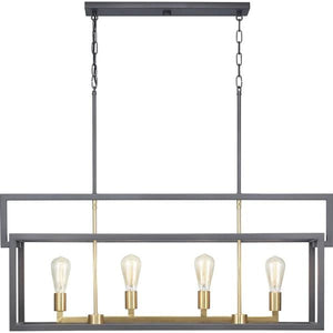 4 Light Graphite Satin Brass Accent Linear Chandelier Light Fixture 3