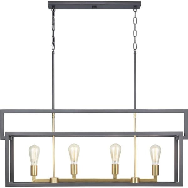 4 Light Graphite Satin Brass Accent Linear Chandelier Light Fixture 3