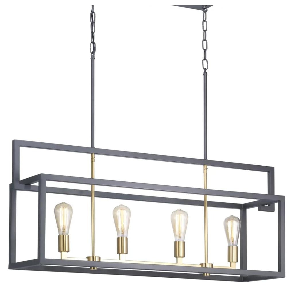 4 Light Graphite Satin Brass Accent Linear Chandelier Light Fixture 1