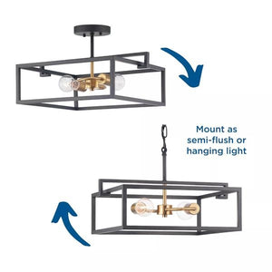 2 Light 120 volt Graphite Satin Brass Accents Ceiling Light Fixture 3