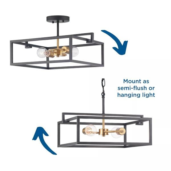 2 Light 120 volt Graphite Satin Brass Accents Ceiling Light Fixture 3