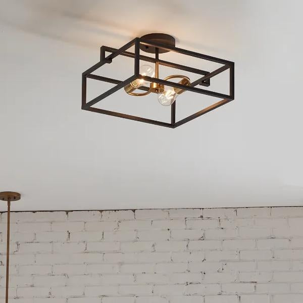 2 Light 120 volt Graphite Satin Brass Accents Ceiling Light Fixture 4