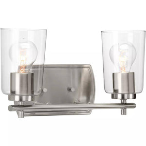 2 Light 120 volt Brushed Nickel Vanity Clear Glass Light Fixture 1
