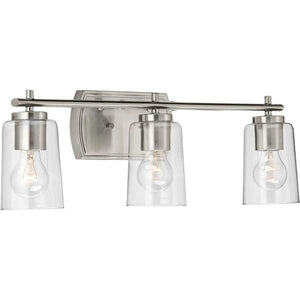 3 Light 120 volt Brushed Nickel Vanity Clear Glass Light Fixture 2