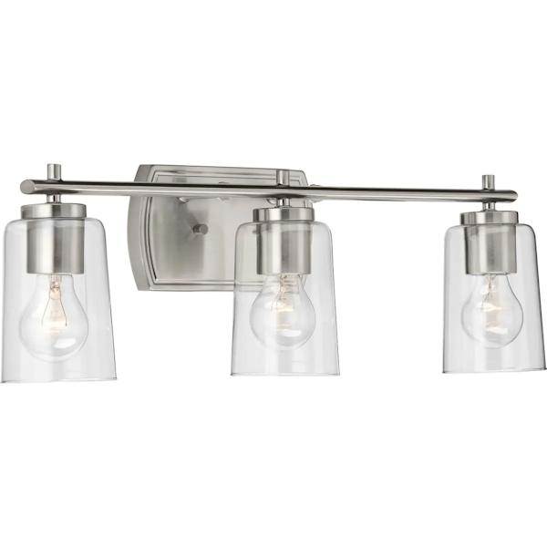 3 Light 120 volt Brushed Nickel Vanity Clear Glass Light Fixture 2