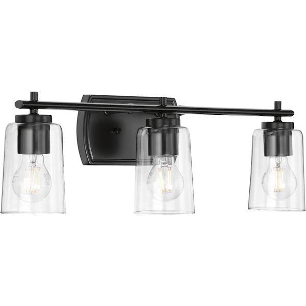 3 Light 120 volt Matte Black Vanity Clear Glass Light Fixture 2
