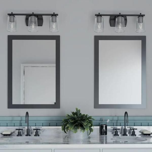 3 Light 120 volt Matte Black Vanity Clear Glass Light Fixture 3