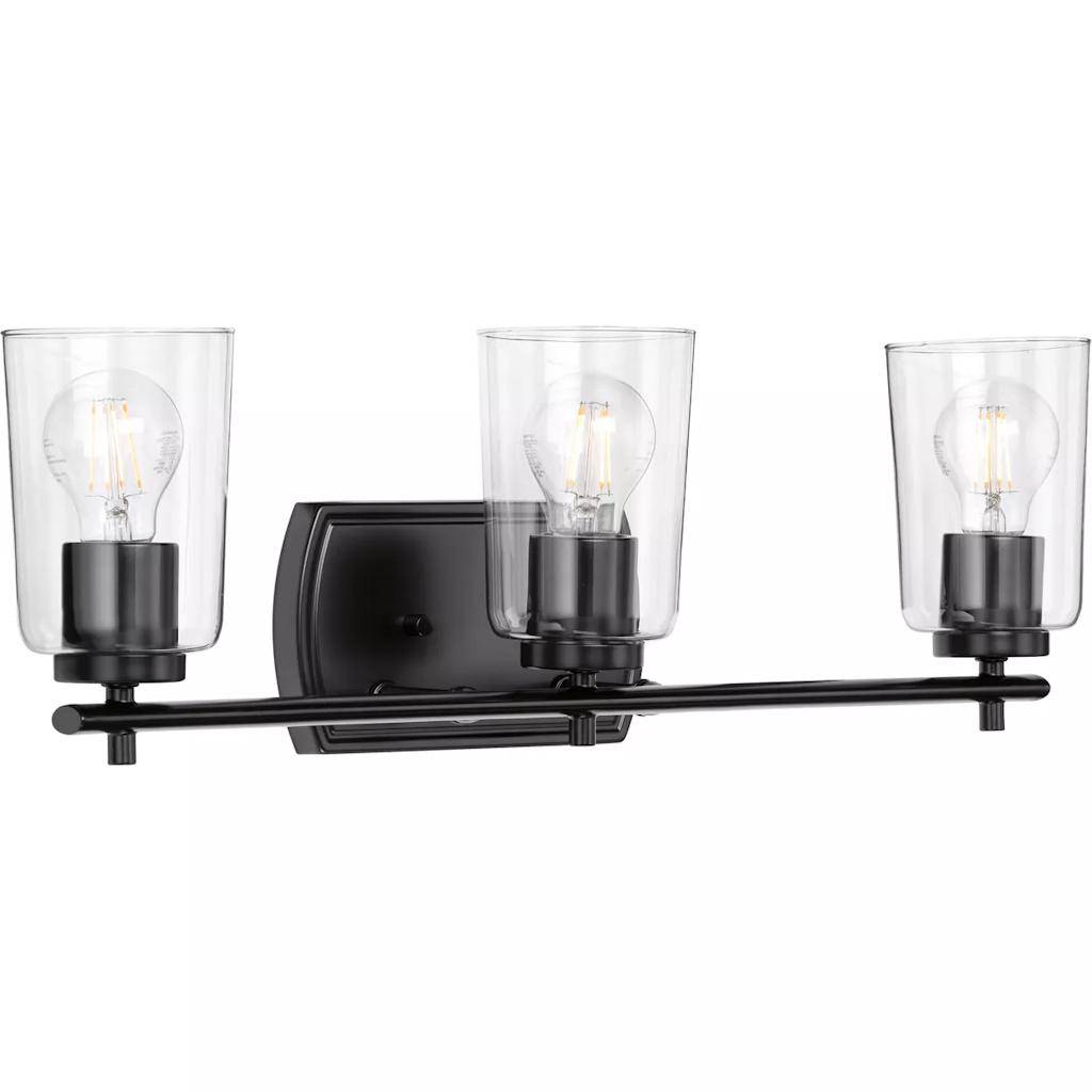 3 Light 120 volt Matte Black Vanity Clear Glass Light Fixture 1