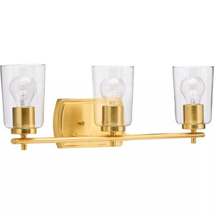 3 Light 120 volt Satin Brass Vanity Clear Glass Light Fixture 1