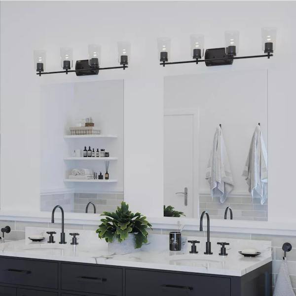 4 Light 120 volt Matte Black Vanity Clear Glass Light Fixture 3