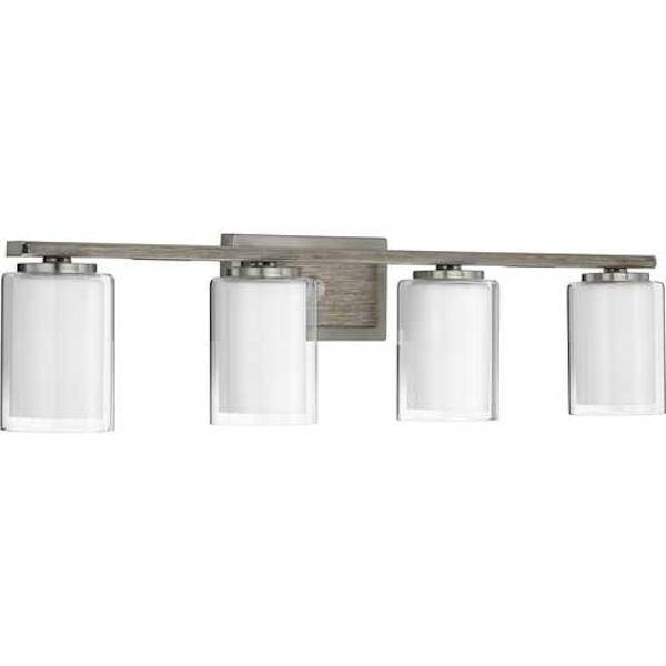 4 Light 120 volt Brushed Nickel Vanity Clear Etched Glass Light Fixture 2
