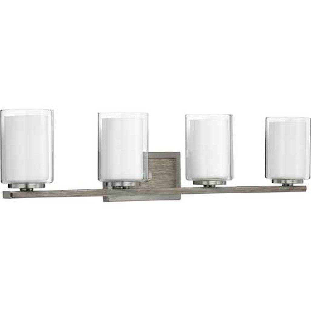 4 Light 120 volt Brushed Nickel Vanity Clear Etched Glass Light Fixture 1