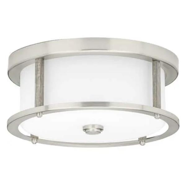 2 Light 120 volt Brushed Nickel Etched White Glass Ceiling Light Fixture 1