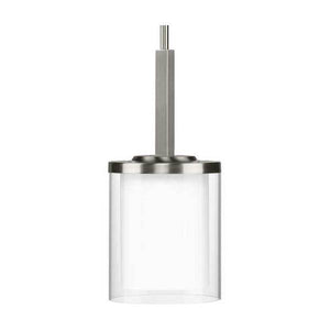 1 Light Brushed Nickel Clear Glass with Etched White Glass Shade Mini Pendant Light Fixture 1