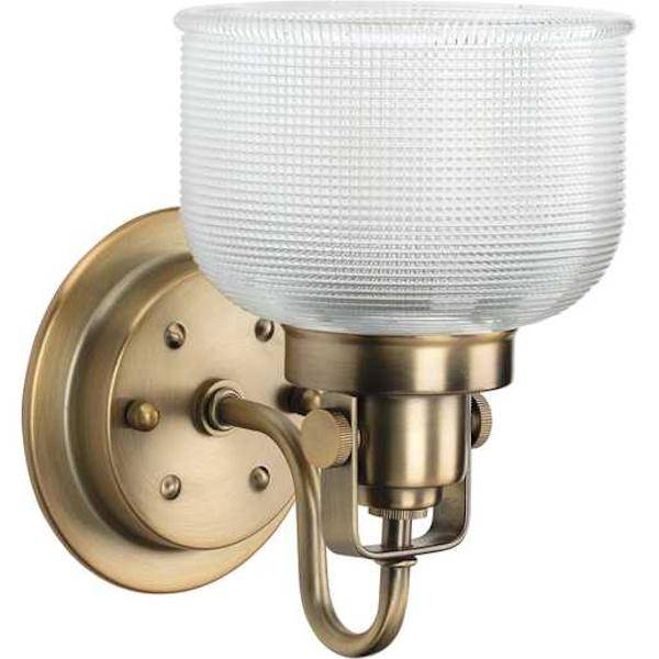 1 Light 120 volt Vintage Brass Vanity Clear Double Prismatic Glass Light Fixture 2
