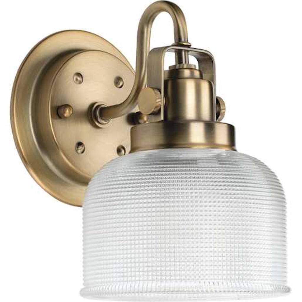 1 Light 120 volt Vintage Brass Vanity Clear Double Prismatic Glass Light Fixture 1