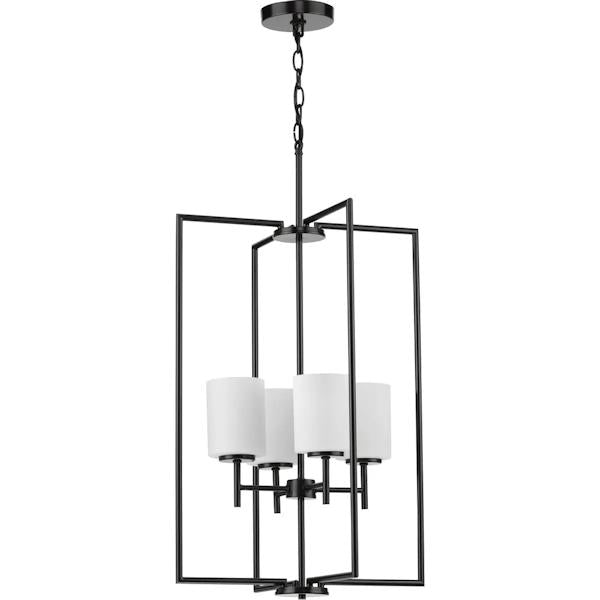 4 Light Textured Black Etched Glass Shade Pendant Light Fixture 2