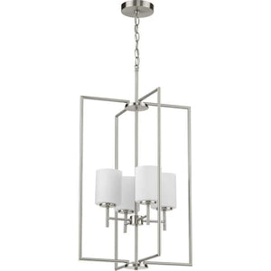 4 Light Brushed Nickel Etched Glass Shade Pendant Light Fixture 2