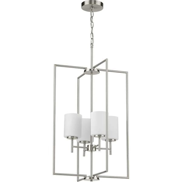 4 Light Brushed Nickel Etched Glass Shade Pendant Light Fixture 2