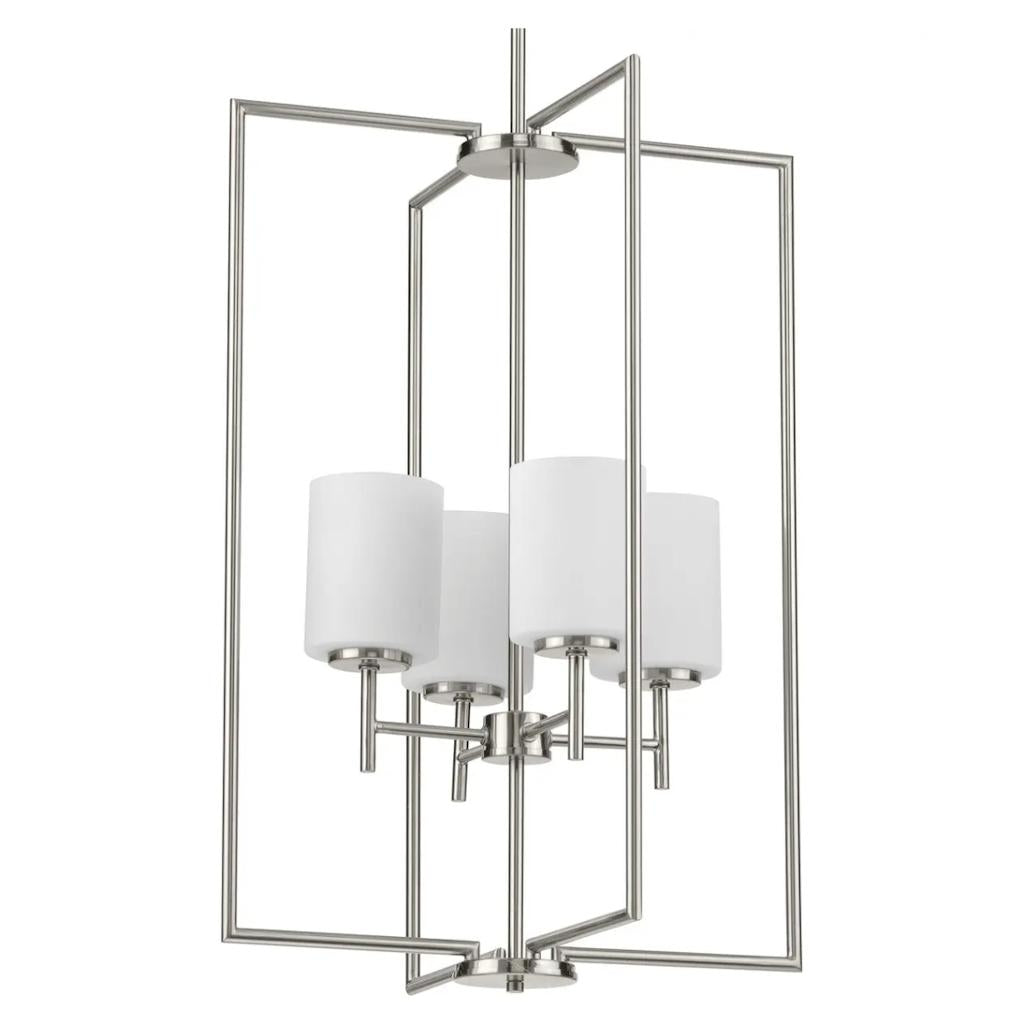 4 Light Brushed Nickel Etched Glass Shade Pendant Light Fixture 1
