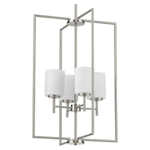 4 Light Brushed Nickel Etched Glass Shade Pendant Light Fixture 1