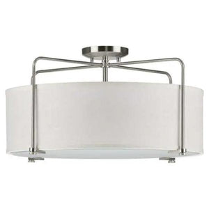 3 Light 120 volt Brushed Nickel Fabric Shade Etched Glass Diffuser Ceiling Light Fixture 1