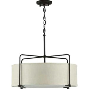 3 Light 120 volt Antique Bronze Fabric Shade Etched Glass Diffuser Ceiling Light Fixture 3