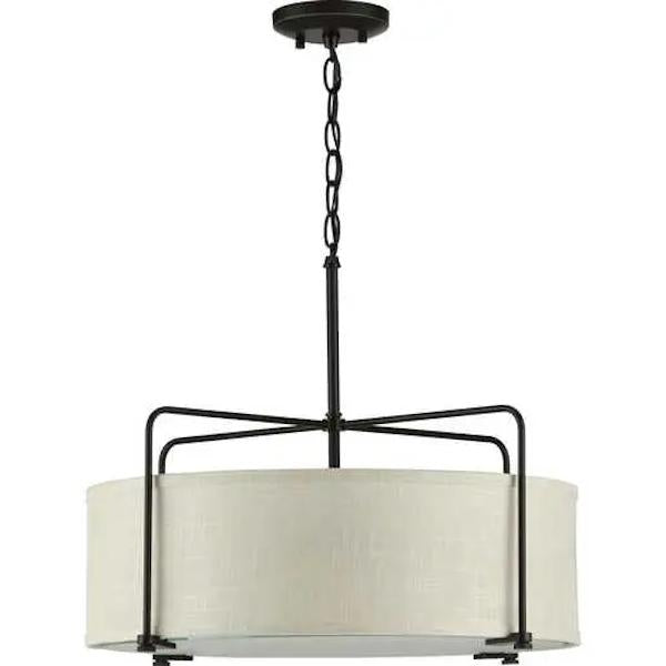 3 Light 120 volt Antique Bronze Fabric Shade Etched Glass Diffuser Ceiling Light Fixture 3