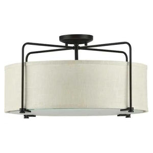 3 Light 120 volt Antique Bronze Fabric Shade Etched Glass Diffuser Ceiling Light Fixture 1