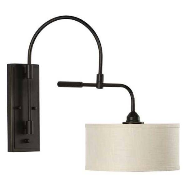 1 Light 120 volt Antique Bronze Vanity Harvest Linen Shade Swing Arm Light Fixture 1