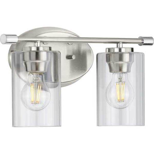 2 Light 120 volt Brushed Nickel Vanity Clear Glass Light Fixture 2