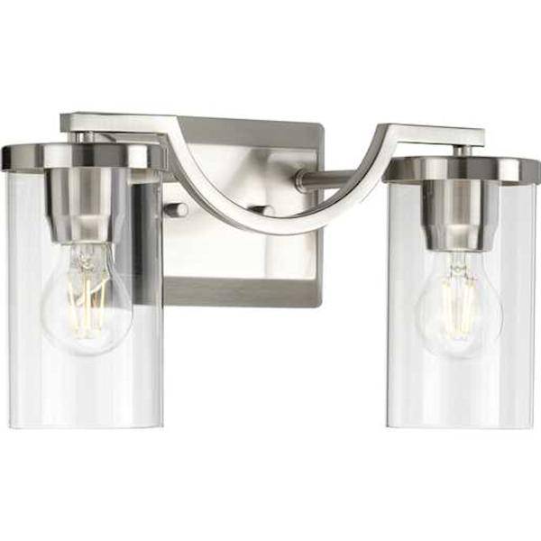 2 Light 120 volt Brushed Nickel Vanity Clear Glass Light Fixture 2