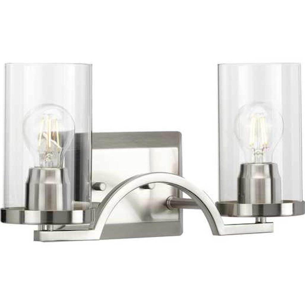 2 Light 120 volt Brushed Nickel Vanity Clear Glass Light Fixture 1