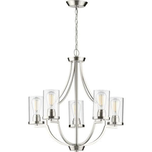5 Light Brushed Nickel Clear Glass Shade Chandelier Light Fixture 2