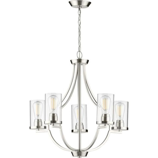 5 Light Brushed Nickel Clear Glass Shade Chandelier Light Fixture 2