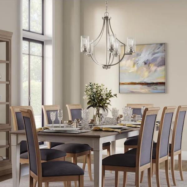 5 Light Brushed Nickel Clear Glass Shade Chandelier Light Fixture 3
