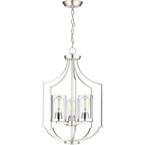 3 Light Brushed Nickel Clear Glass Shade Pendant Light Fixture 2