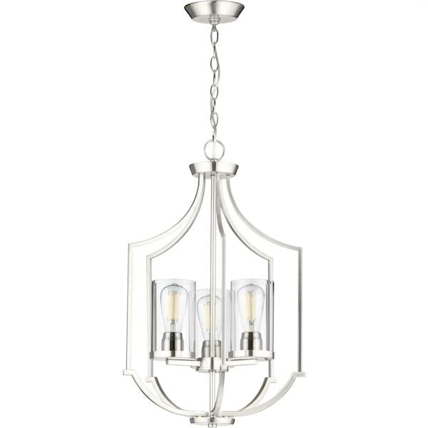 3 Light Brushed Nickel Clear Glass Shade Pendant Light Fixture 2