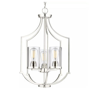 3 Light Brushed Nickel Clear Glass Shade Pendant Light Fixture 1