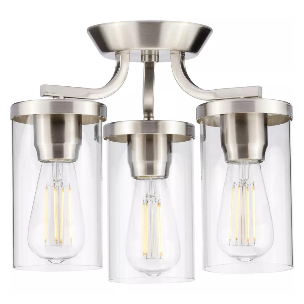 3 Light 120 volt Brushed Nickel Clear Glass Shades Ceiling Light Fixture 1