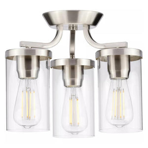 3 Light 120 volt Brushed Nickel Clear Glass Shades Ceiling Light Fixture 1