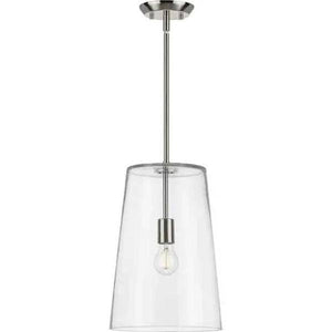1 Light Brushed Nickel Clear Glass Cylindrical Shade Pendant Light Fixture 2