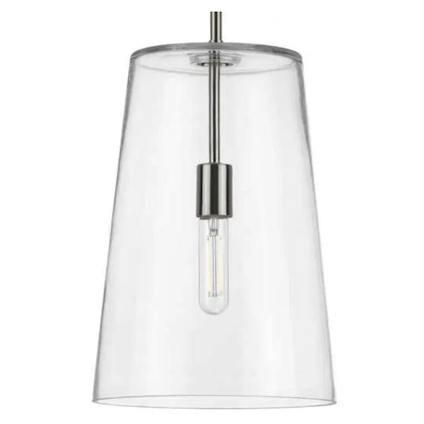 1 Light Brushed Nickel Clear Glass Cylindrical Shade Pendant Light Fixture 1